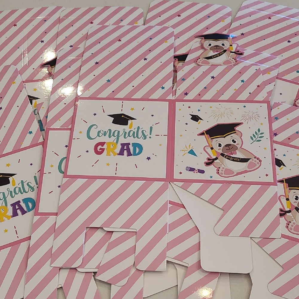 8 Pink and White Graduation Party Favor Boxes